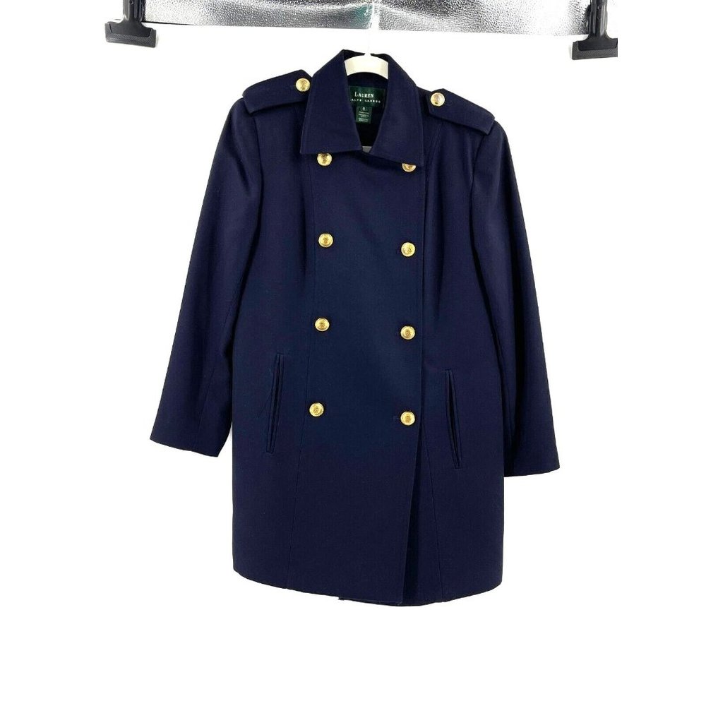 Lauren Ralph Lauren Women's Double Breasted Blue Worsted Wool Jacket Coat Size 6